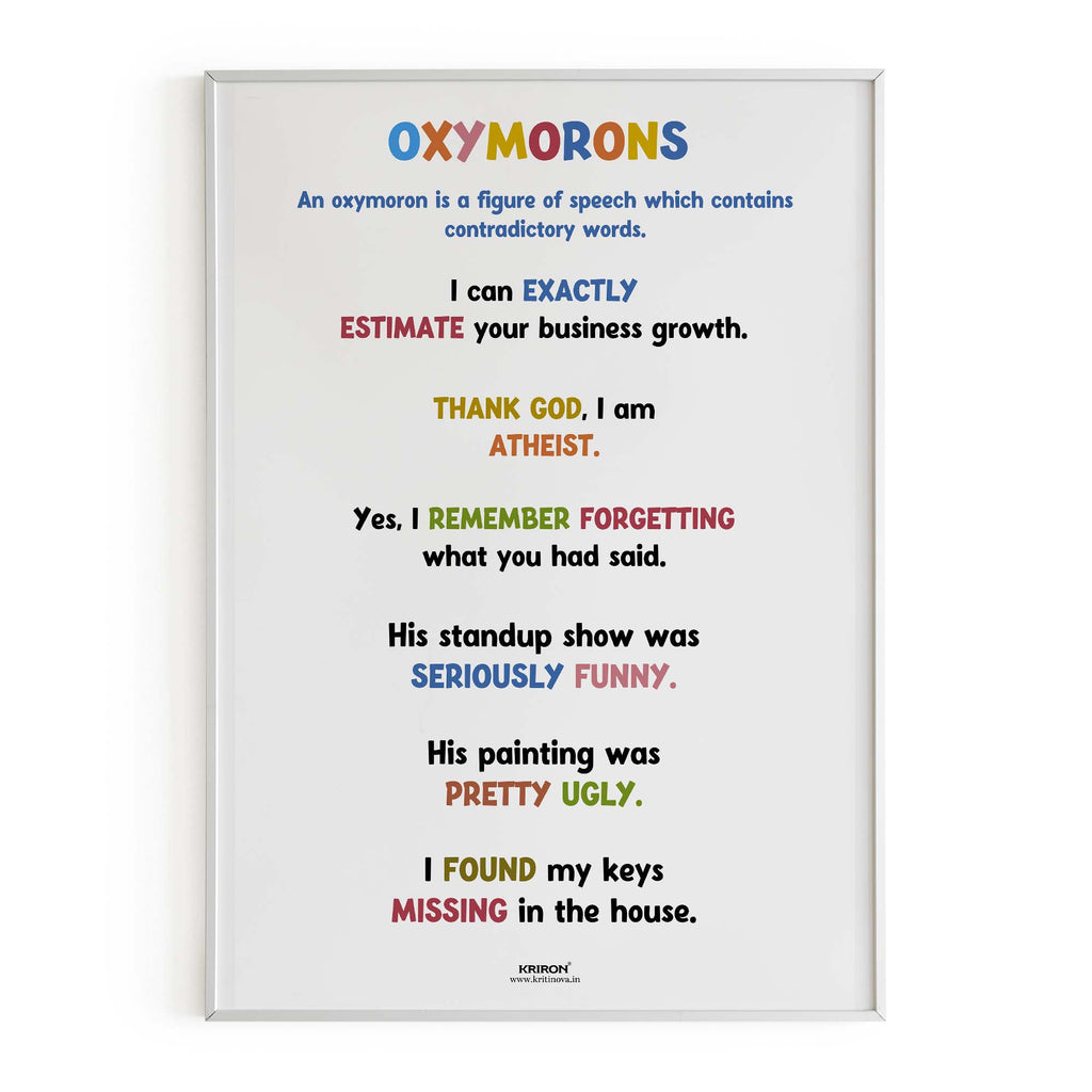 Funny Oxymoron Part 2 Educational English Poster, Kids Room Decor, Classroom Decor, Funny English Language Wall Art