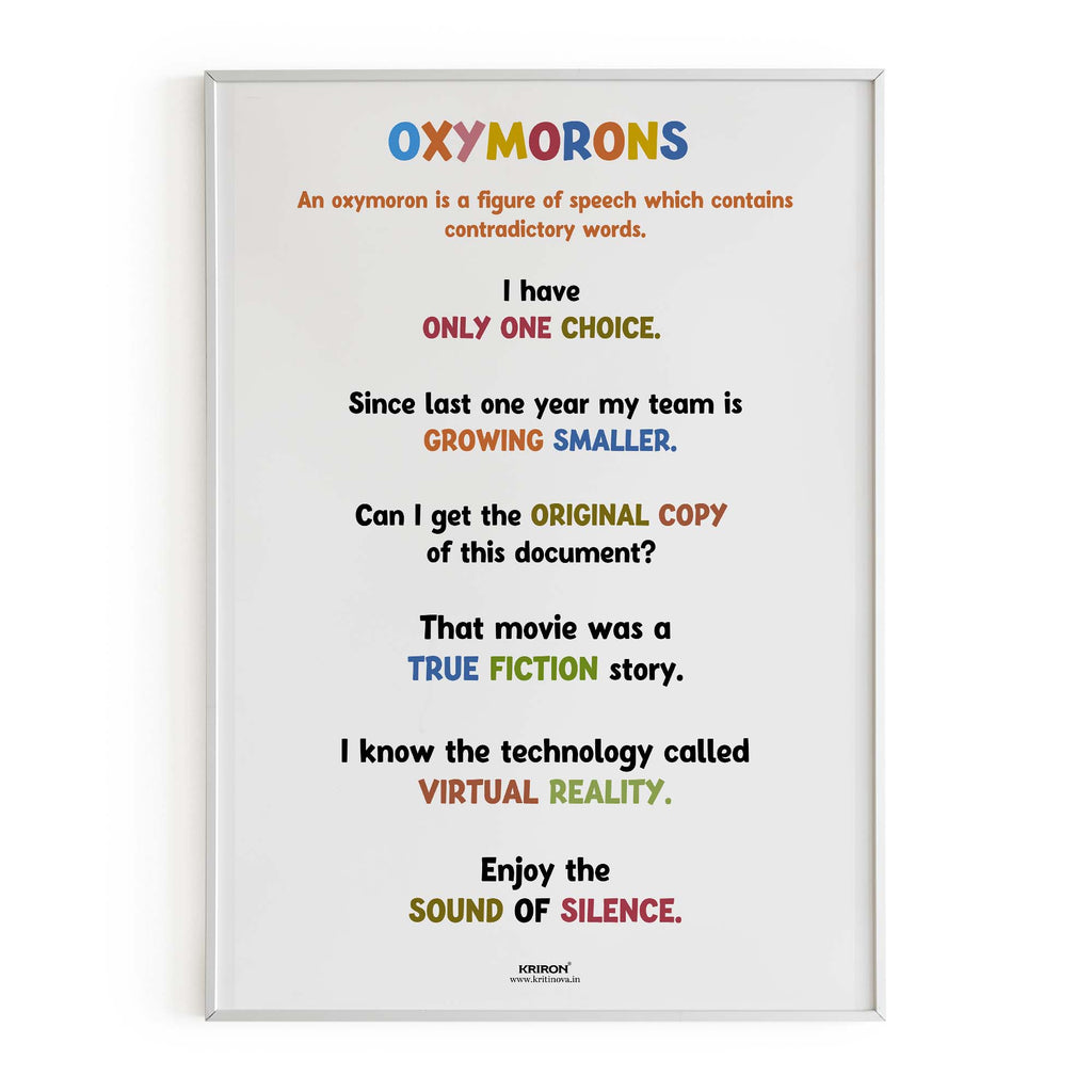 Funny Oxymoron Part 1, Educational English Poster, Kids Room Decor, Classroom Decor, Funny English Language Wall Art