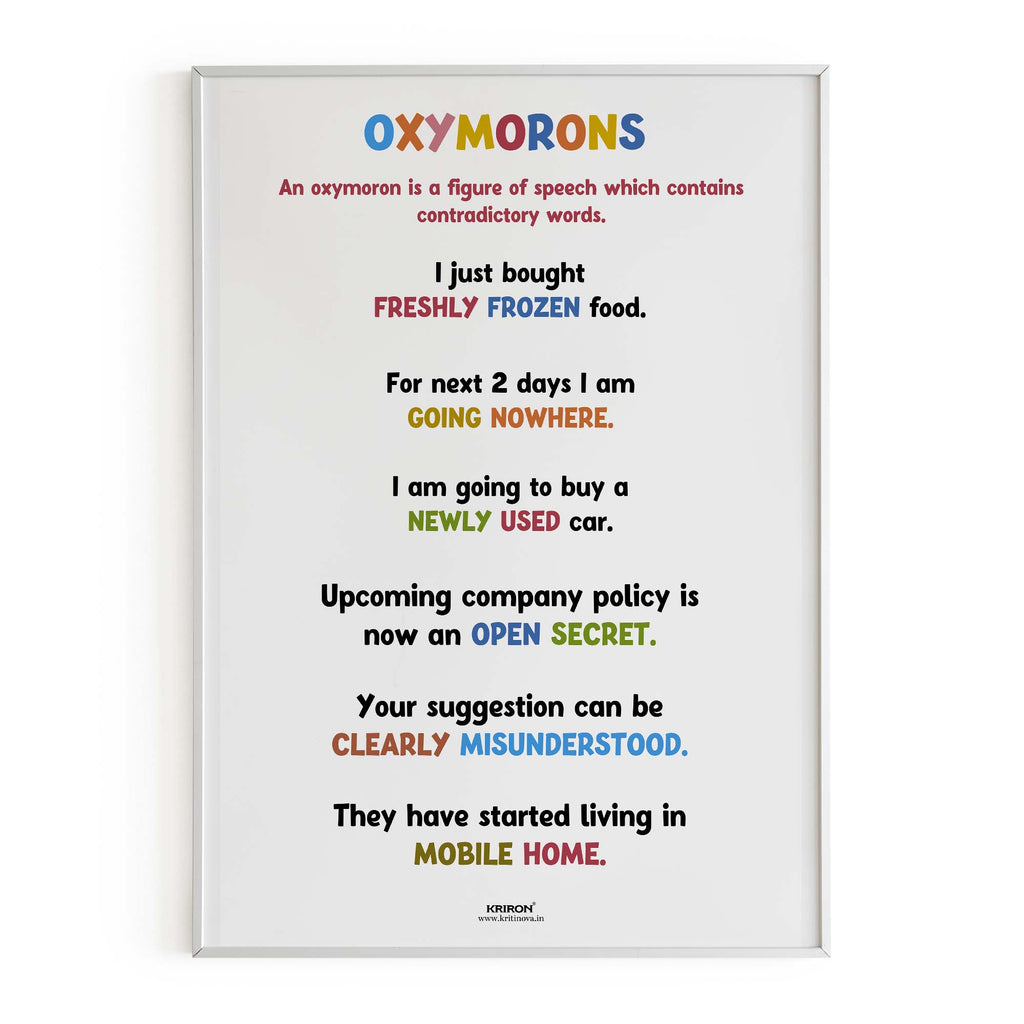 Funny Oxymoron Part 3 Educational English Poster, Kids Room Decor, Classroom Decor, Funny English Language Wall Art
