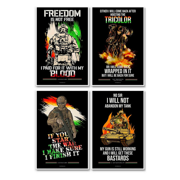 Set of 12 - Patriotic Posters, Indian Army Poster, Armed Forces, Bravehearts, Aazadi Ka Amrit Mahotsav Poster, Gift for Soldiers, Gift for Veterans