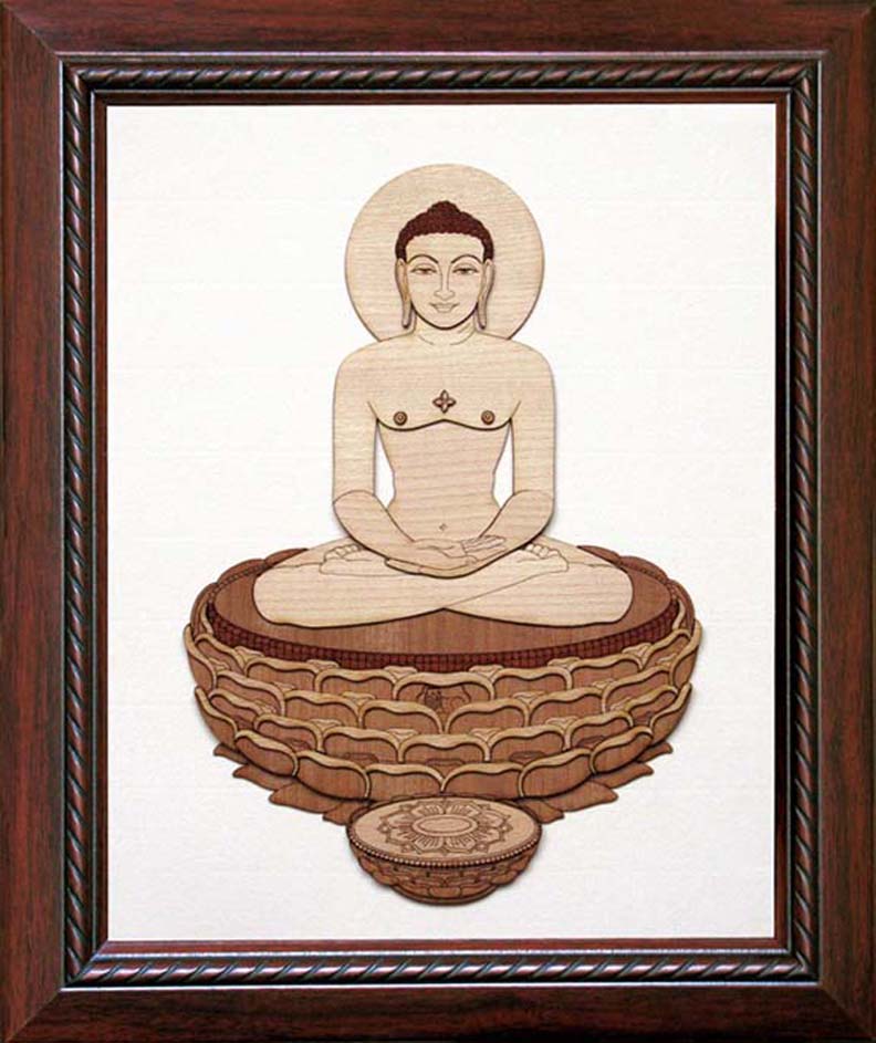 Mahavir Swami Wood Carving Wall Art, Wood Carving Frame, 3D Wall Art