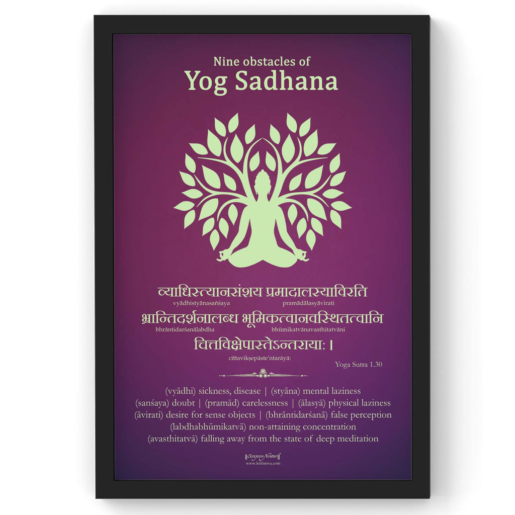 Nine obstacles of Yog Sadhana Wall Art, Yoga Wall Art, Yog Sutras Art, Yoga Teacher Gift, Yoga Practitioner Gift, Inspiring Sanskrit Quote