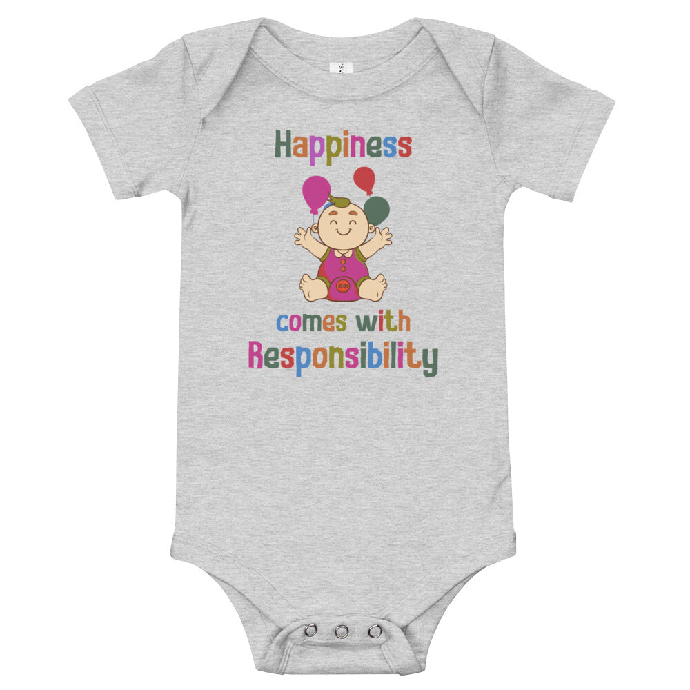 Happiness comes with Responsibility, Baby short sleeve one piece, Funny Baby Romper