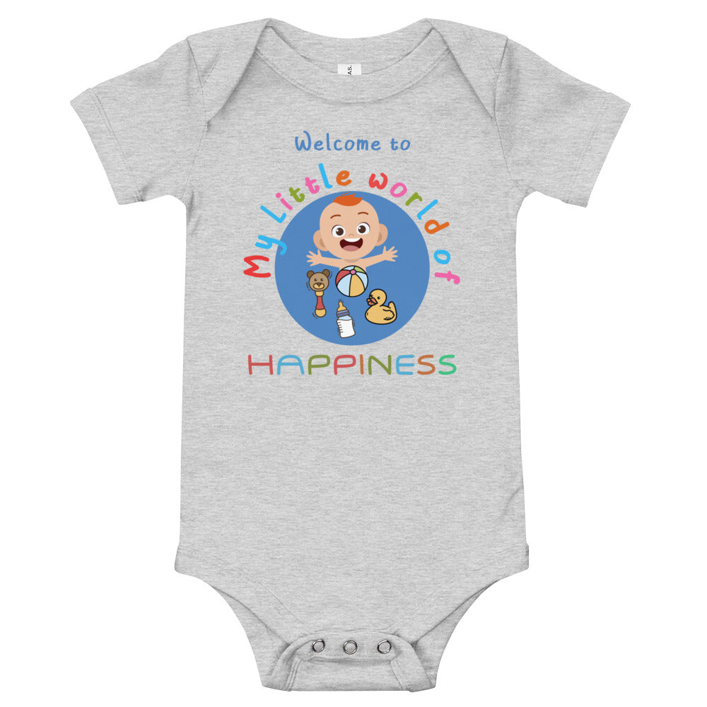 My little world of Happiness, Baby short sleeve one piece, Funny Baby Romper