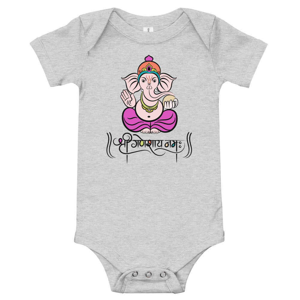 Shri Ganeshay Namah, Baby short sleeve one piece, Baby Romper, Sanskrit Romper, Hinduism Baby Romper