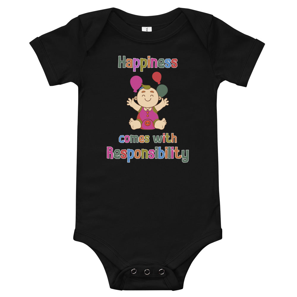 Happiness comes with Responsibility, Baby short sleeve one piece, Funny Baby Romper