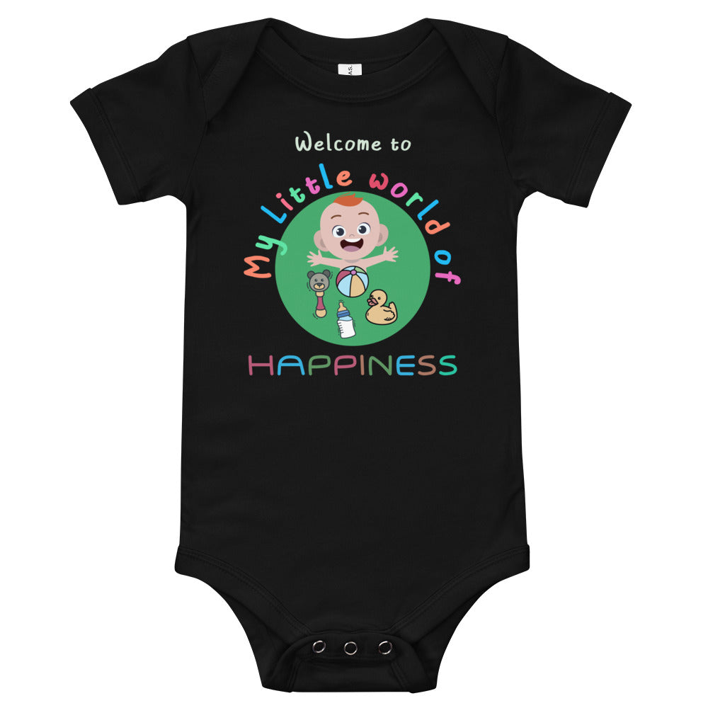 My little world of Happiness, Baby short sleeve one piece, Funny Baby Romper