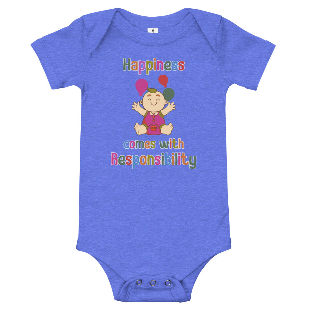 Happiness comes with Responsibility, Baby short sleeve one piece, Funny Baby Romper