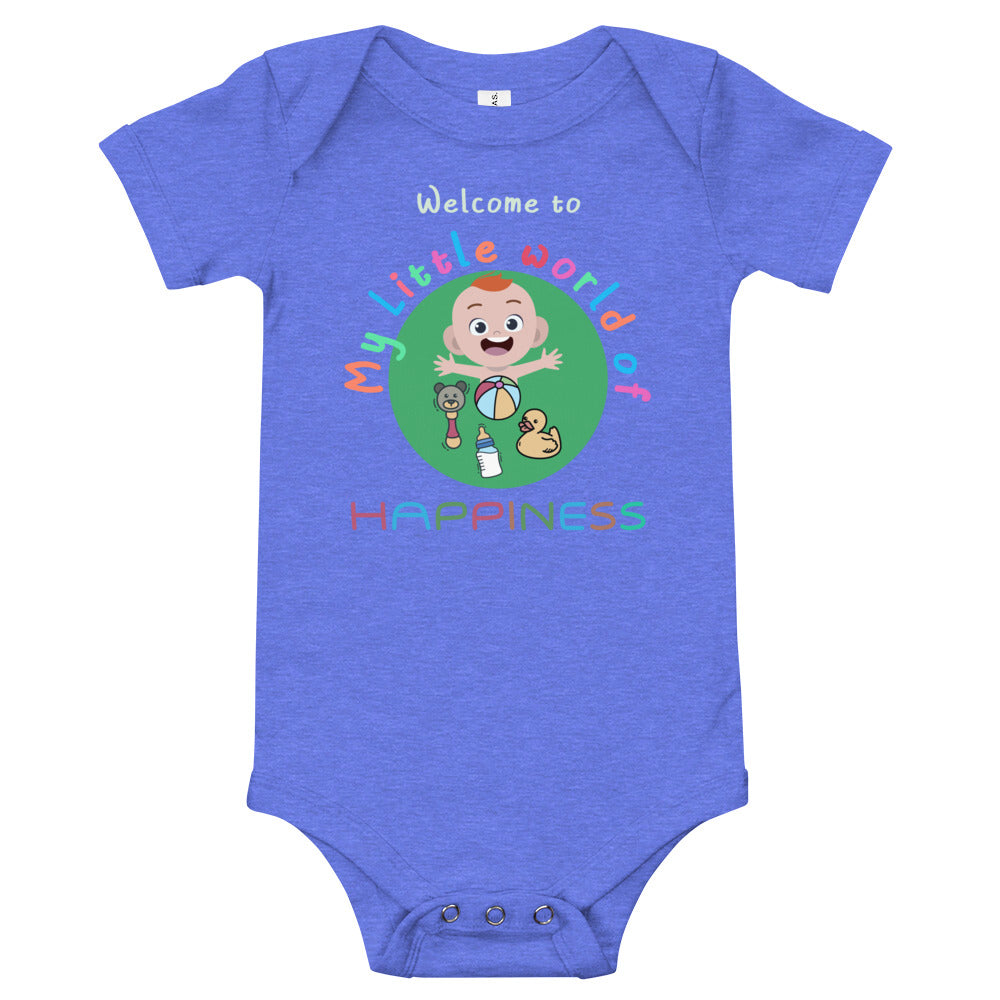 My little world of Happiness, Baby short sleeve one piece, Funny Baby Romper