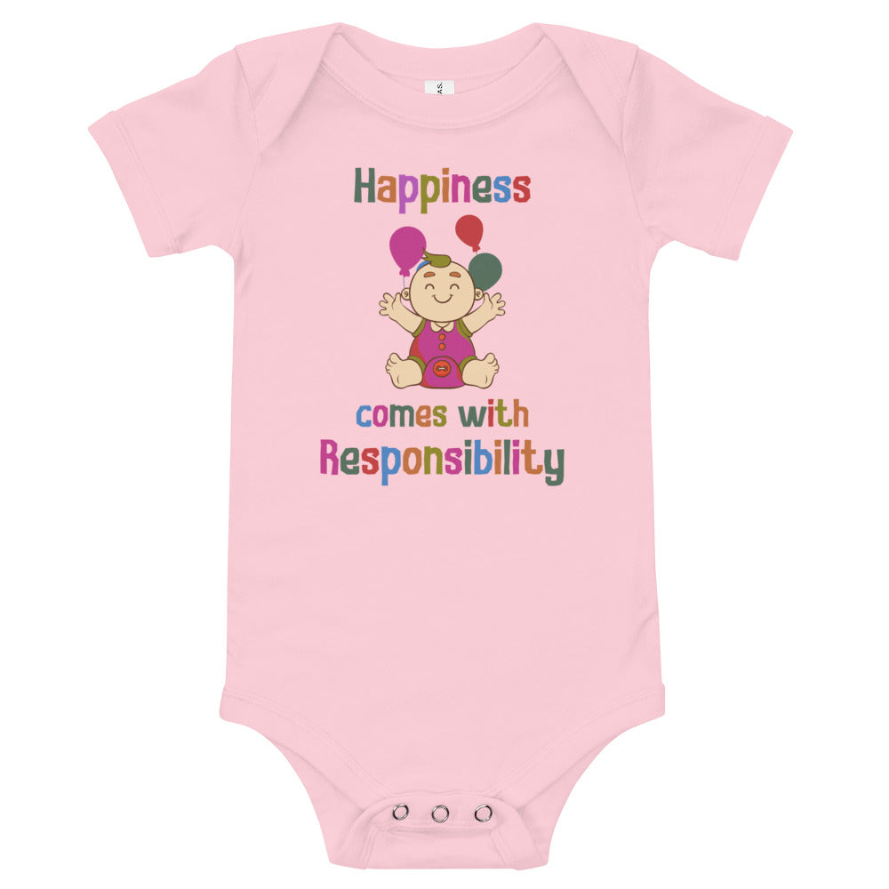 Happiness comes with Responsibility, Baby short sleeve one piece, Funny Baby Romper