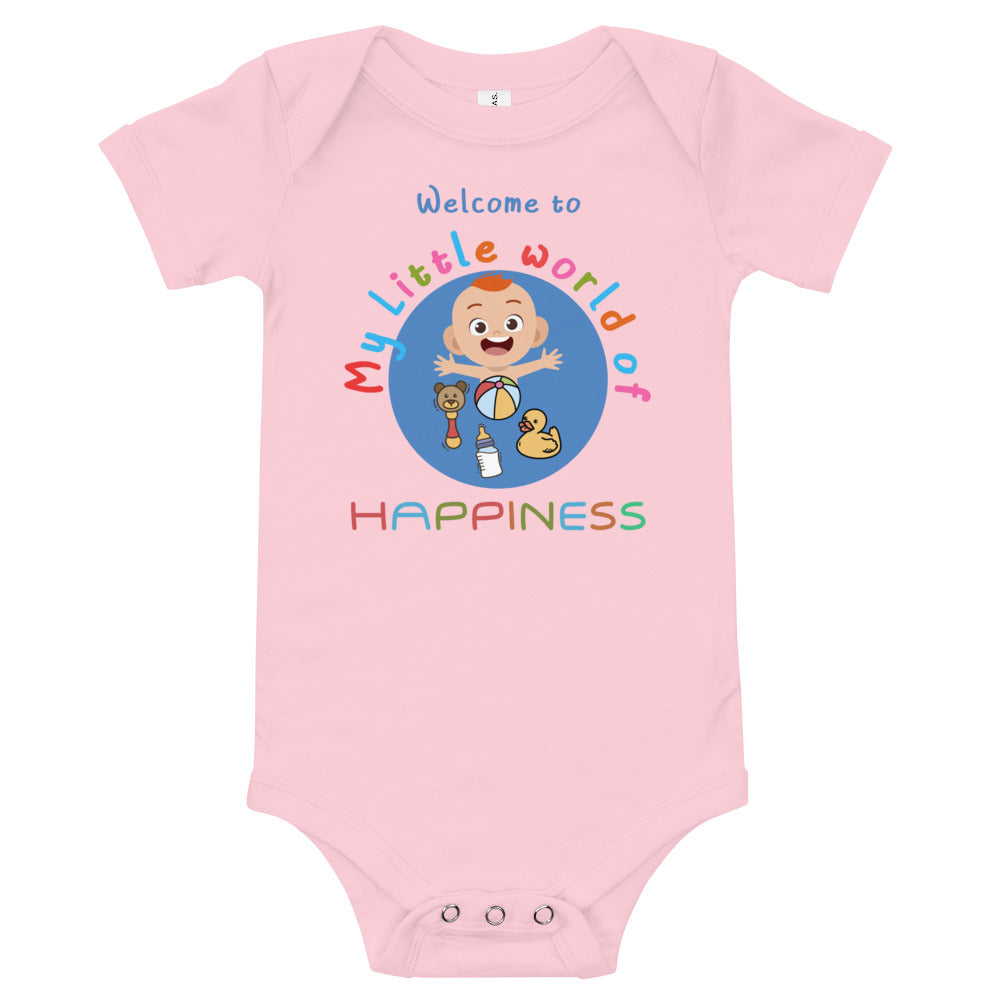 My little world of Happiness, Baby short sleeve one piece, Funny Baby Romper