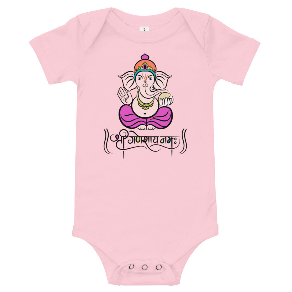 Shri Ganeshay Namah, Baby short sleeve one piece, Baby Romper, Sanskrit Romper, Hinduism Baby Romper