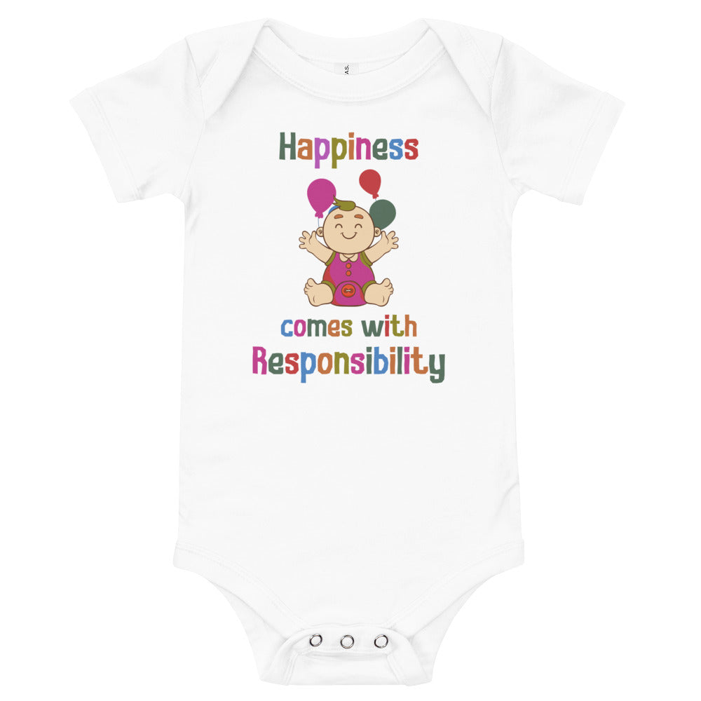 Happiness comes with Responsibility, Baby short sleeve one piece, Funny Baby Romper