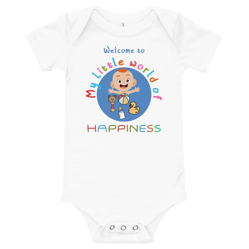 My little world of Happiness, Baby short sleeve one piece, Funny Baby Romper