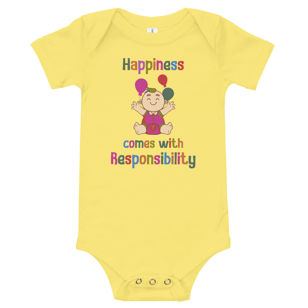 Happiness comes with Responsibility, Baby short sleeve one piece, Funny Baby Romper