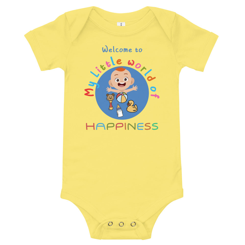 My little world of Happiness, Baby short sleeve one piece, Funny Baby Romper